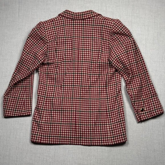 Vintage Saint Laurent Rive Gauche Houndstooth Blazer Red Cream Two Button Sz 44 - Picture 2 of 14
